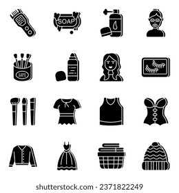 Pack of Makeup Accessories vector Icons

