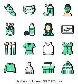 Pack of Makeup Accessories vector Icons

