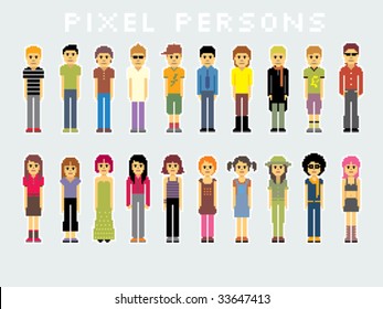 Pack of many pixel people.