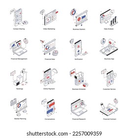 Pack of Market Analysis Isometric Icons 