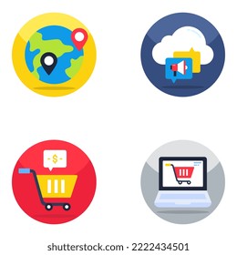 Paquete de iconos planos de marketing y comercio 
