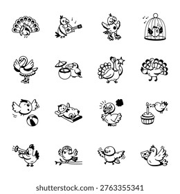 Pack Mascot of Birds Glyph Style Icons 
