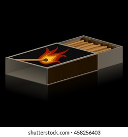 Pack of matches on black background