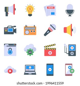 Pack of Media and Cinematography Flat Icons 
