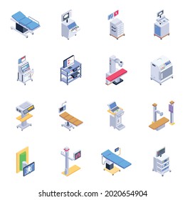 Pack of Medical Machines Isometric Icons 