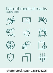 Pack of medical masks outline iconset