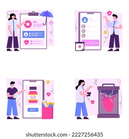 Packung mit medizinischen und pharmazeutischen Flat Illustrationen

