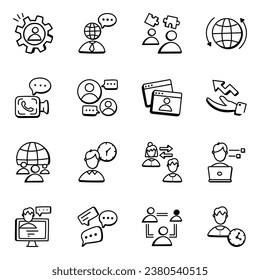 Pack of Meetings and Conversations Doodle Icons

