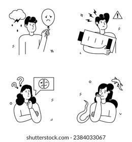 Pack of Mental Disorders Glyph Illustrations 

