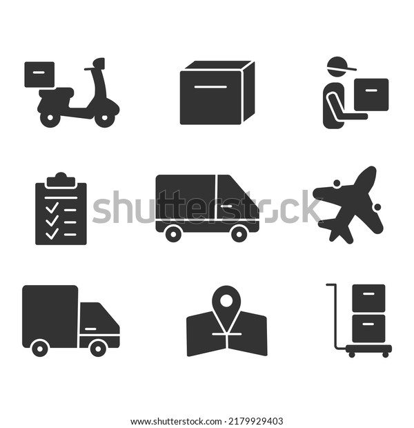 a pack of merged delivery icons with different\
delivery vehicles and people
