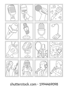 Pack of Microphones Coloring Pages Vectors 