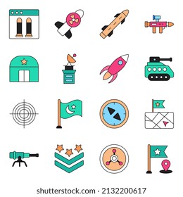 Paquete de iconos planos militares

