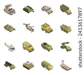 Pack of Military Transport Isometric icons 

