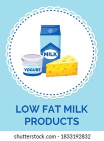 Pack Of Milk, Yogurt. Cheese. Milk Packaging. Yogurt Box. Low Fat Products. Vector Image Of Cardboard Packaging. Paper Box Design For Dairy Product Drinks. Useful Products When Breastfeeding Child