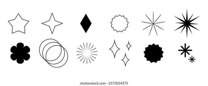 pack of minimal y2k brutalist shapes in line art vector
