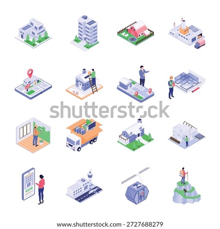 Pack of Miscellaneous Everyday Categories Isometric Style Icons 