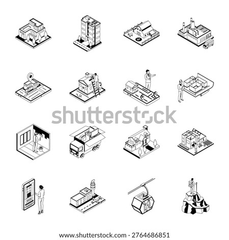 Pack of Miscellaneous Everyday Categories Isometric Style Icons 
