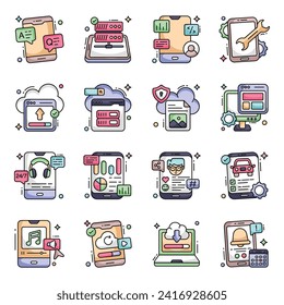 Pack of Mobile Service Flat Icons 

