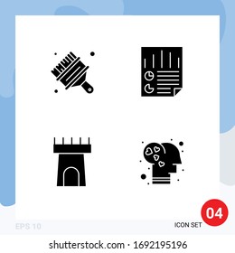 Conjunto de símbolos y símbolos modernos de glifos sólidos para medios de impresión en la Web, como el arte; playa; cepillo; página; elementos de diseño de vectores editables de arena