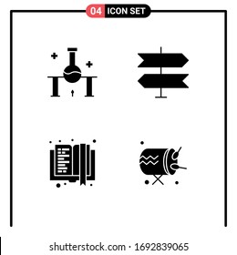 Conjunto de símbolos y símbolos modernos de glifos sólidos para medios de impresión en la Web, como el laboratorio; e libro; experimento científico; ubicación; elementos de diseño de vectores editables de educación
