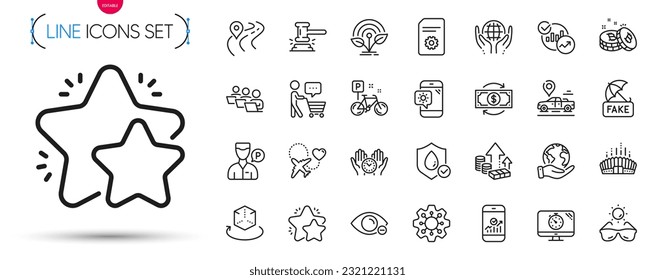 Pack of Money change, Myopia and Bike line icons. Include Seo timer, Arena stadium, Sunglasses pictogram icons. Road, Bitcoin, Buyer think signs. Judge hammer, Fake news, Incubator. Vector