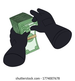 A pack of money in the hands in gloves