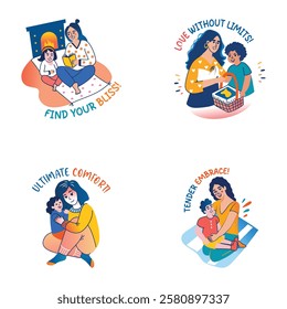 Pack of Mother Bonding Flat Style Stickers 
