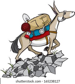 Pack Mule A Cartoon Pack Mule With Gear. Vector File.