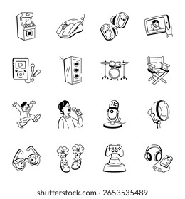 Pack of Multimedia Drawing Style Icons 
