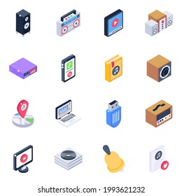 Pack of Music Devices Isometric Icons