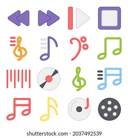 Pack of Music Equipment Flat Icons