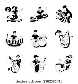 Pack of Music Experts Glyph Illustrations 

