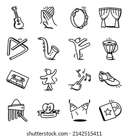 Pack of Music Instruments Doodle Icons 

