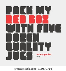 Pack my red box with five dozen quality jugs. Latin alphabet letters.