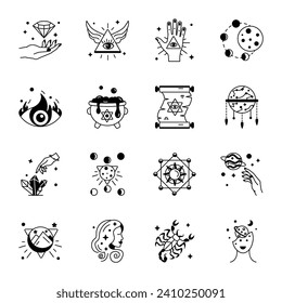 Pack of Mystical Astrology and Divination Line Icons 

