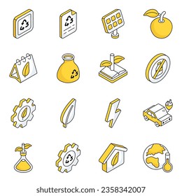 Paquete de naturaleza e iconos planos ecológicos
