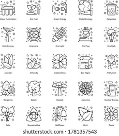 Envase de iconos de la línea de la naturaleza 