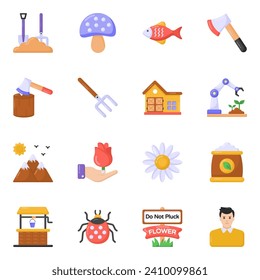 Pack of Nature and Tools Flat Icons 

