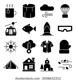 Paquete de naturaleza e iconos sólidos del clima