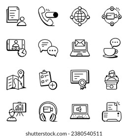 Pack of Network and Communication Doodle Icons

