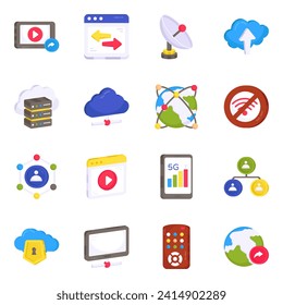 Paquete de iconos planos de red y comunicación

