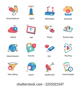 Pack of Network Hand Drawn Icons 

