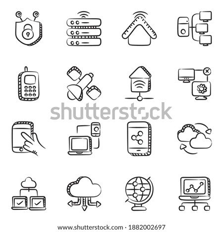 
Pack of Networking Doodle Icons 