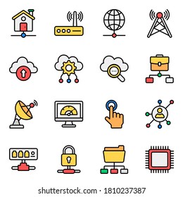 Pack of Networking Flat Outline Icons 