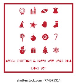 Pack of new red christmas and happy new year flat vintage icons set vector