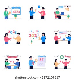 Paquete de ilustraciones planas de celebración de Año Nuevo

