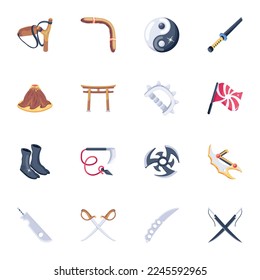 
Paket mit Ninja-Waffen Flache Symbole 

