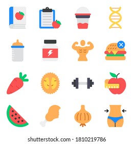 Paquete de iconos planos de nutrición