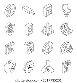 Paquete de accesorios de oficina Icono plano 

