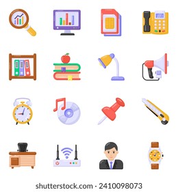 Pack of Office Accessories Flat Icons 

